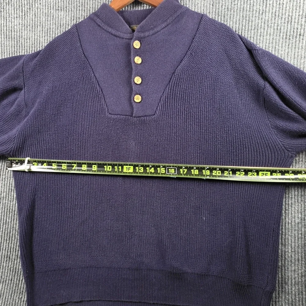 Vintage 90s Eddie Bauer Navy Blue Cotton Knit Henley Sweater Mens Large Gorpcore - Picture 7 of 9